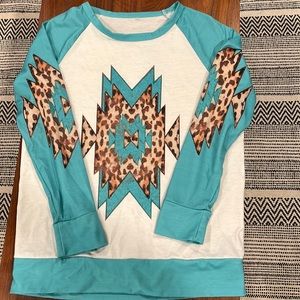 Turquoise and white Aztec pull over